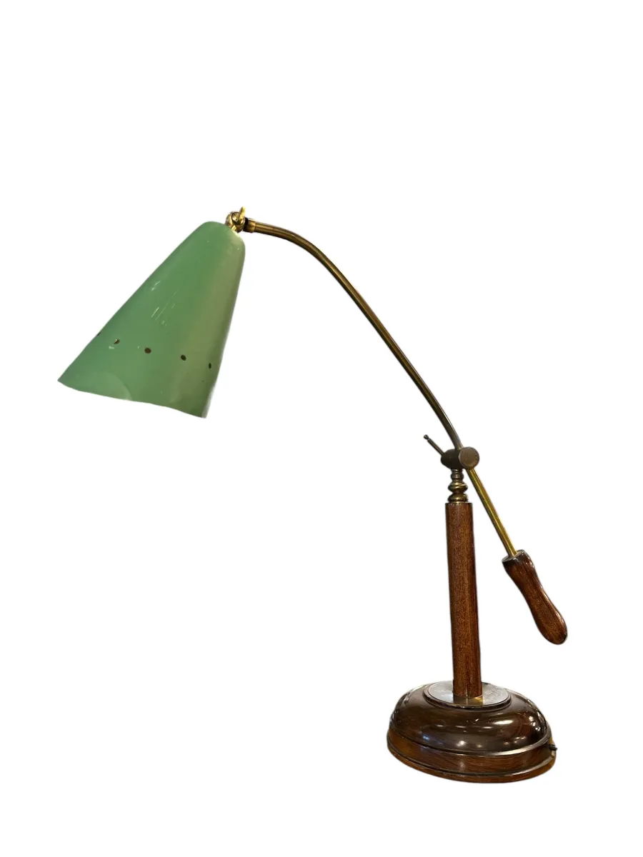  antique table lamp featuring a green shade and wooden base, perfect for classic decor.