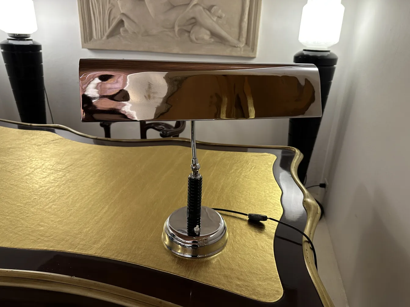 shiny antique table lamp with chrome base