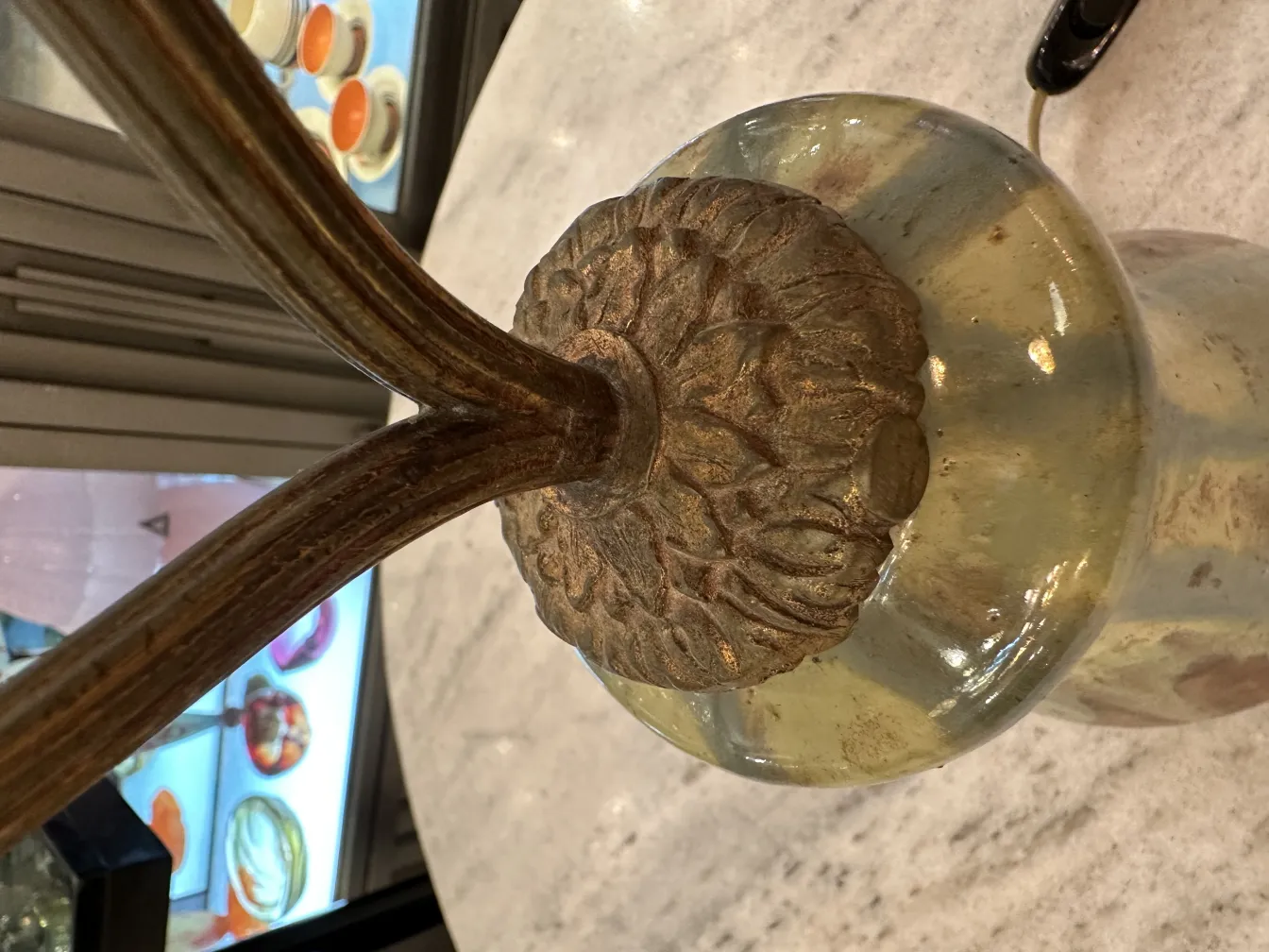 antique table lamp with orbital arms and decorative base