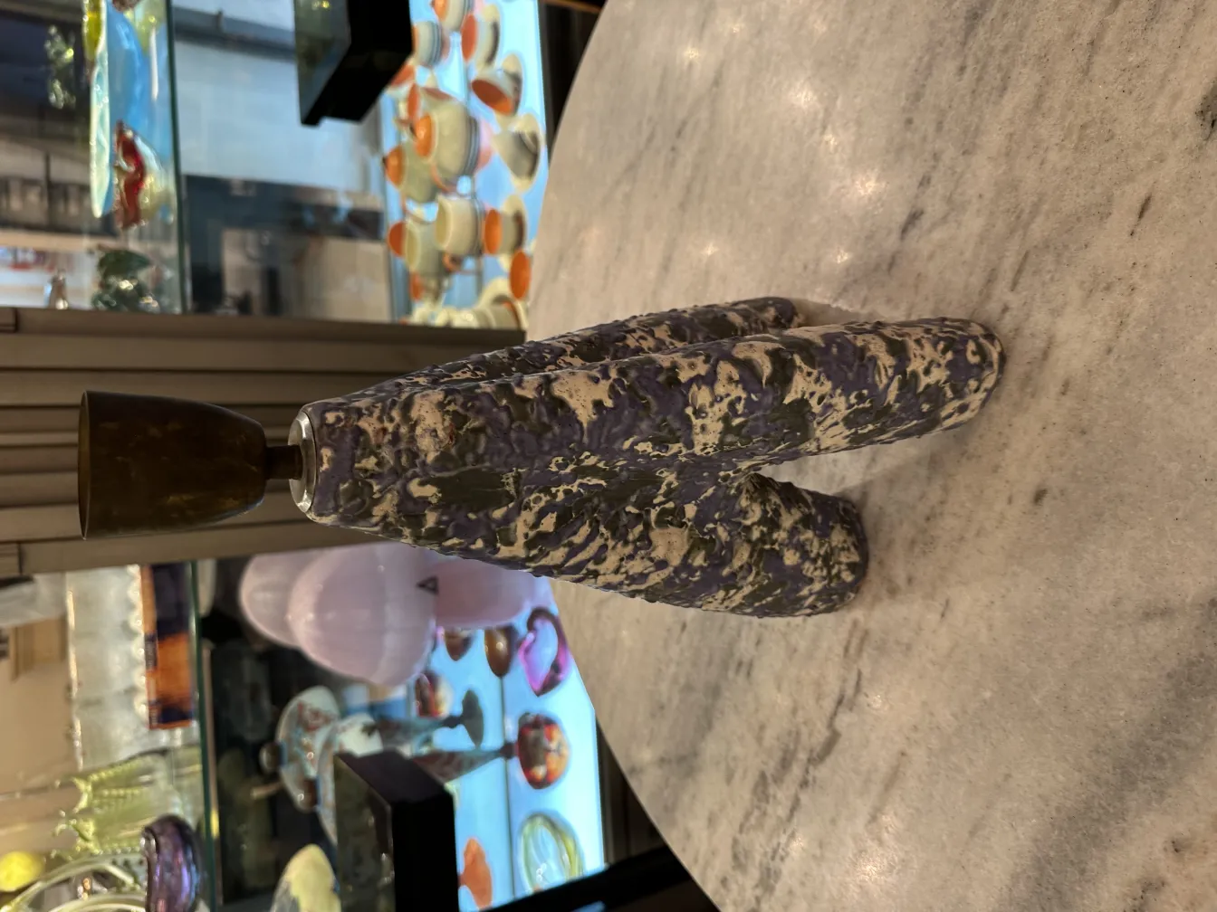 Antique table lamp with unique design, cozy atmosphere.