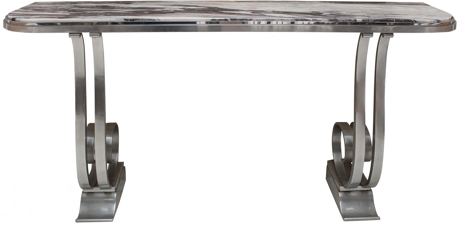 vista laterale di un'antica consolle Montagnac Pierre con gambe decorative in un contesto elegante