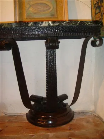 antique console with decorative black details