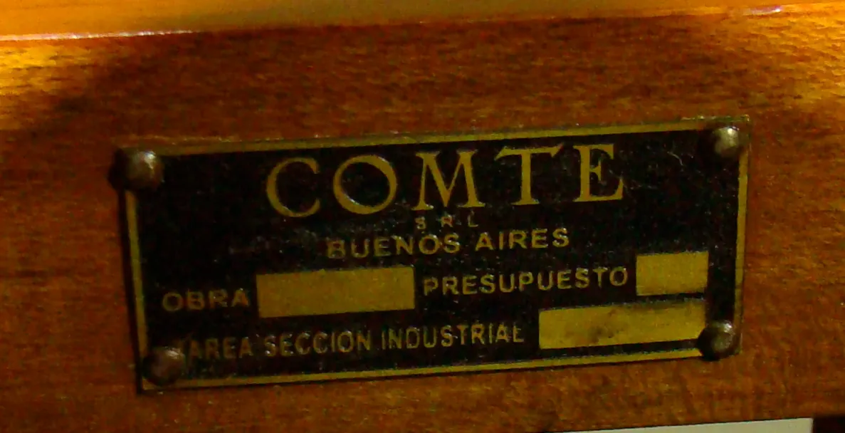 antique console with COMTE identification plate