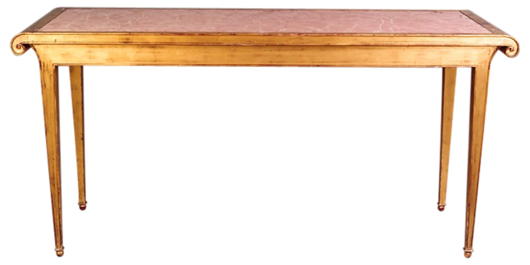 ancienne console avec plateau en marbre rose et pieds élégants