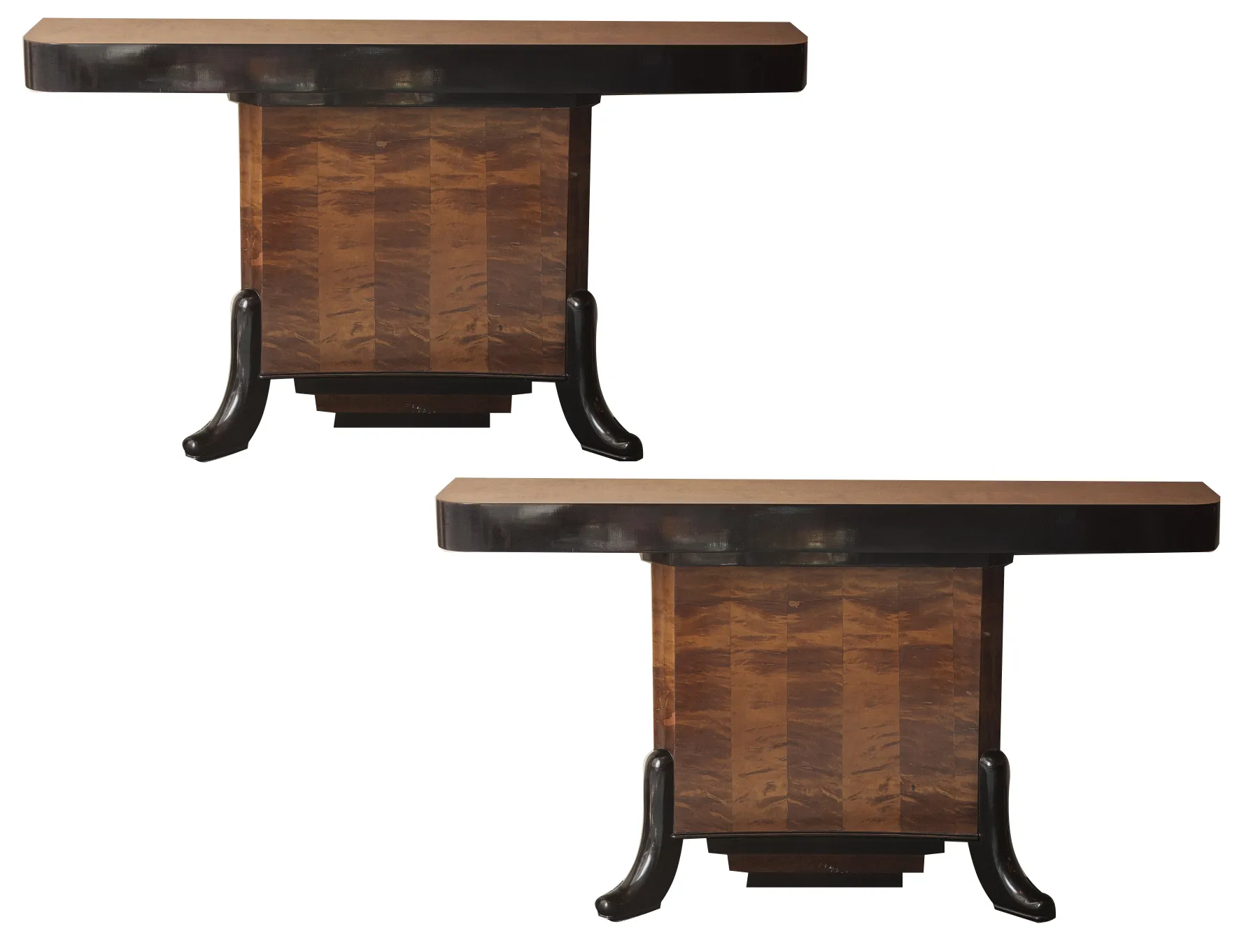 two antique consoles against a neutral background