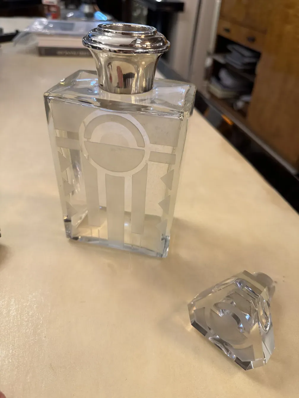 antique bottle with engraved decoration, elegant design