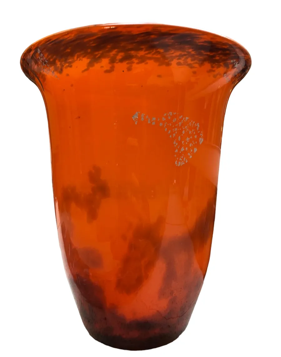 ミュラー・フレースの古いサイン入りグラス、オレンジ色で明確な細部。