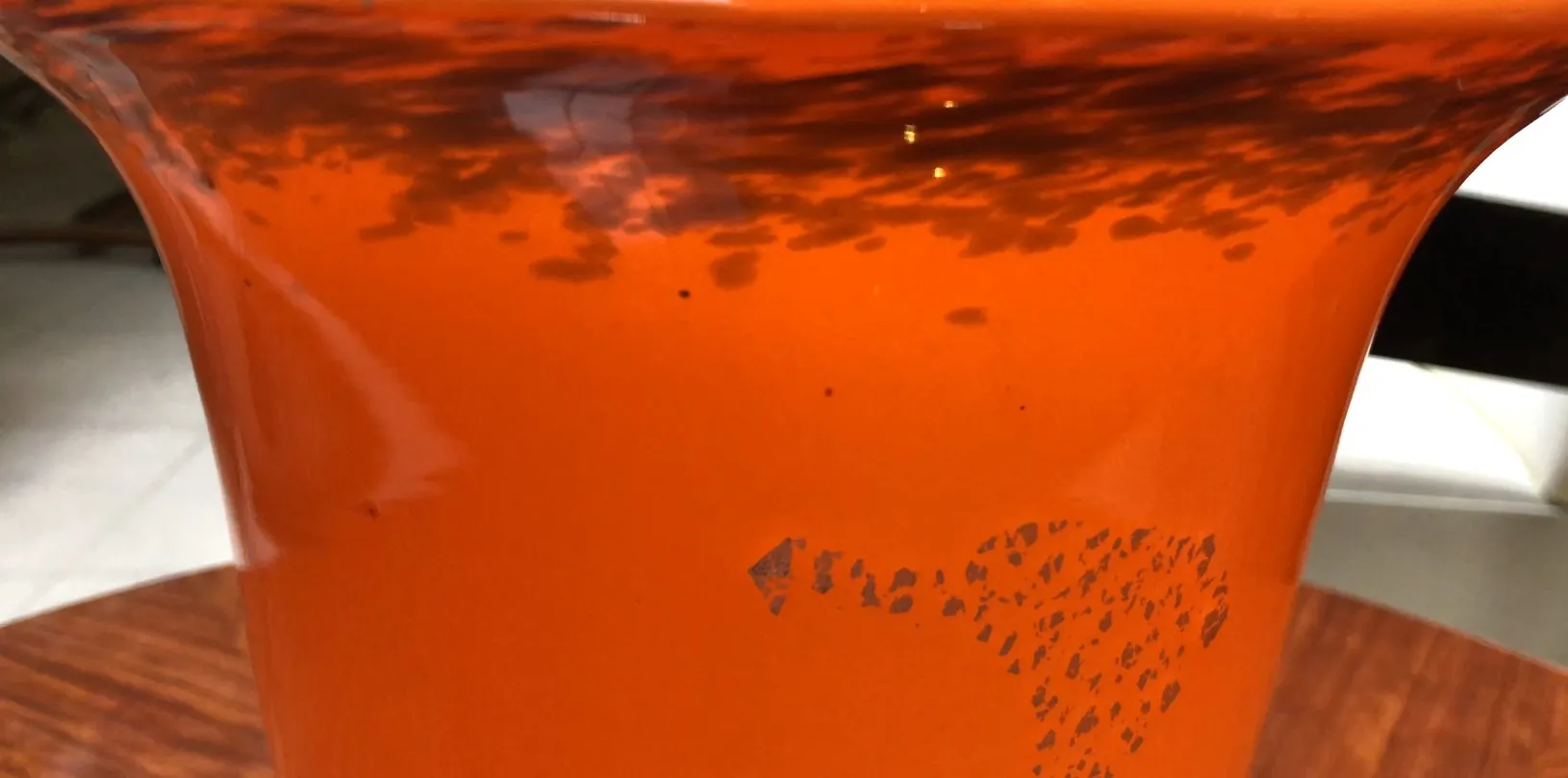 glass signed by Muller Fres in orange with unique pattern