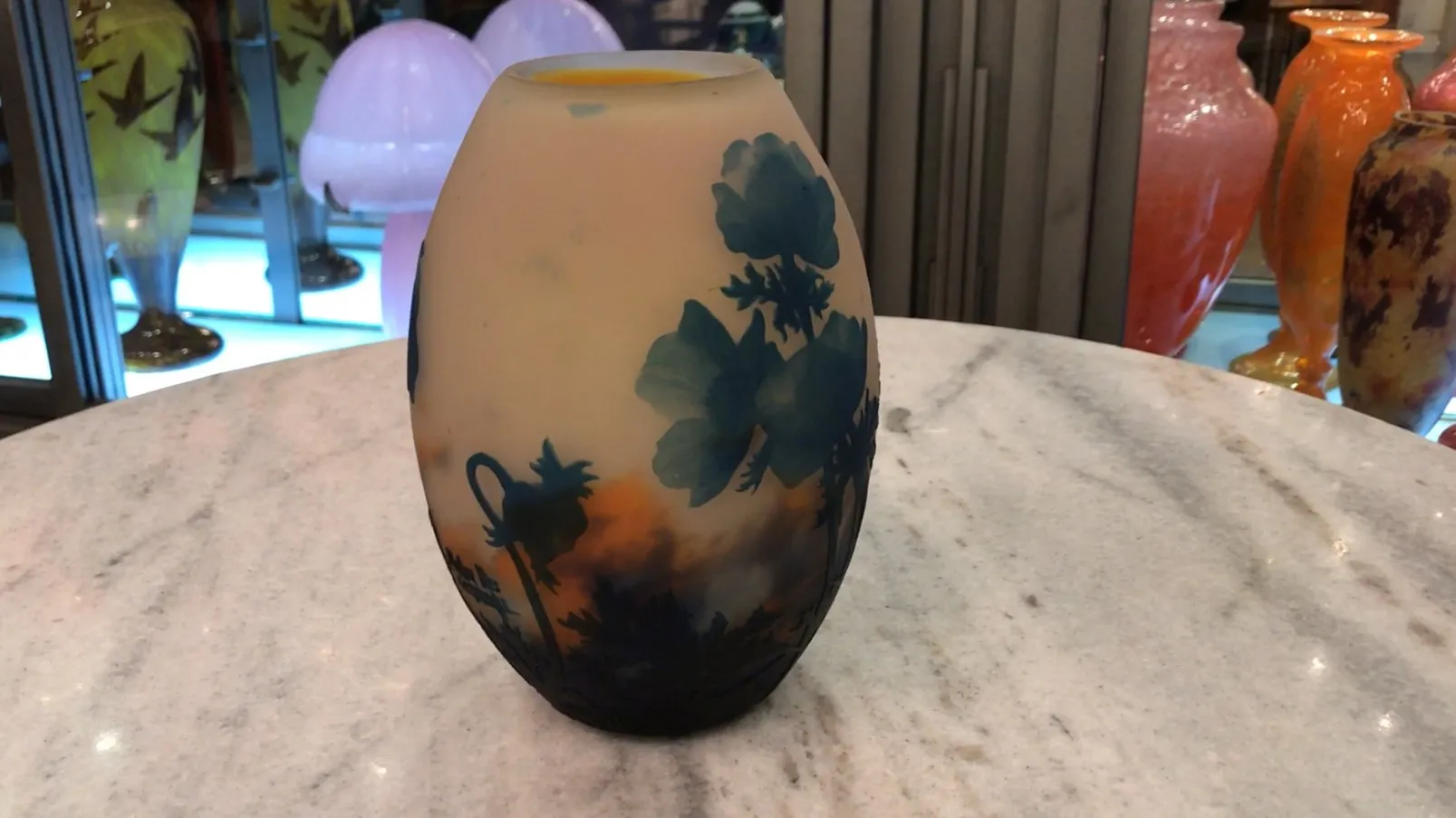 Antique signed glass Muller Fres with floral designs