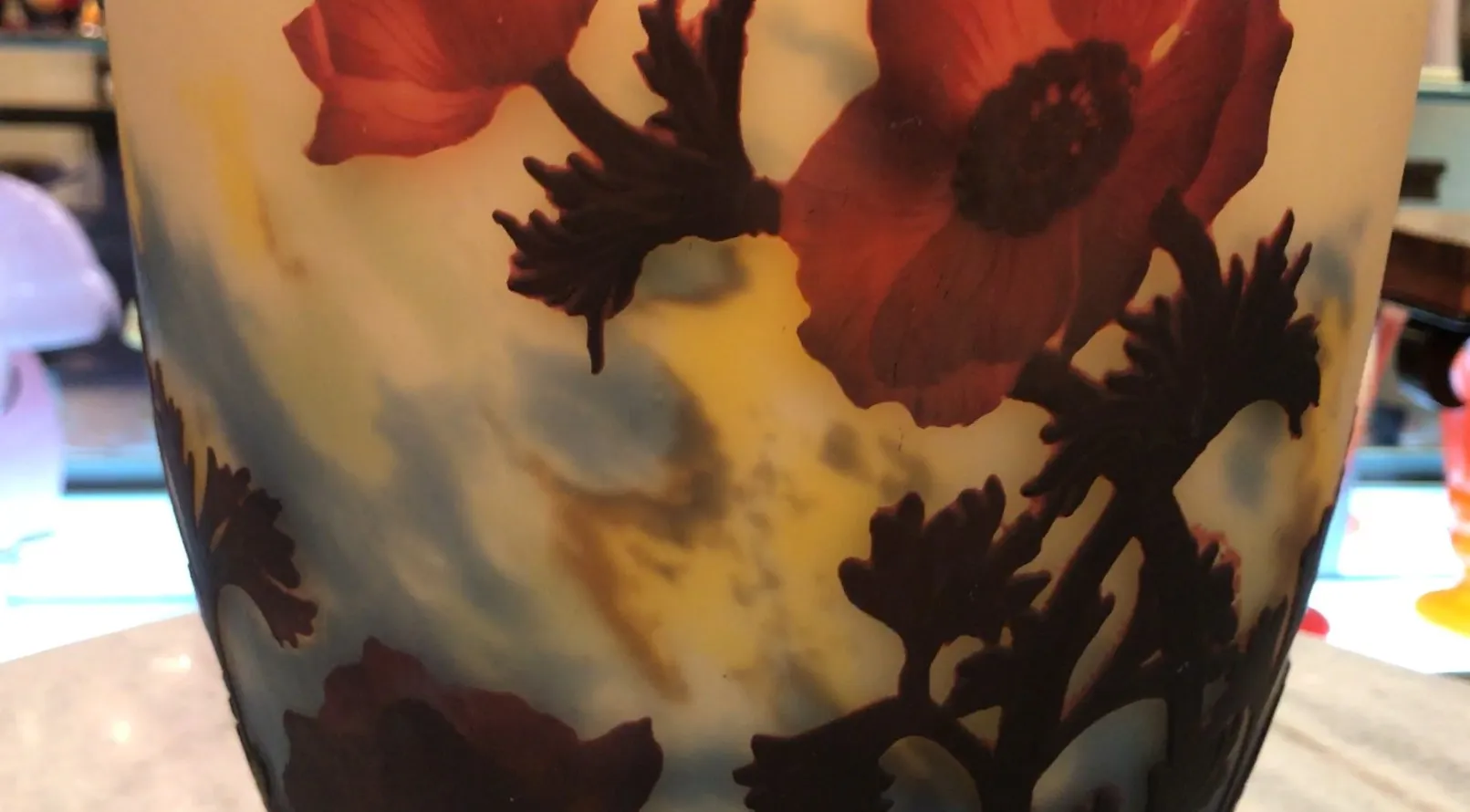 Signed glass muller fres with red flower design