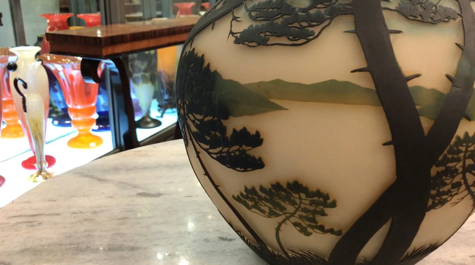 古董签名玻璃muller freres带风景