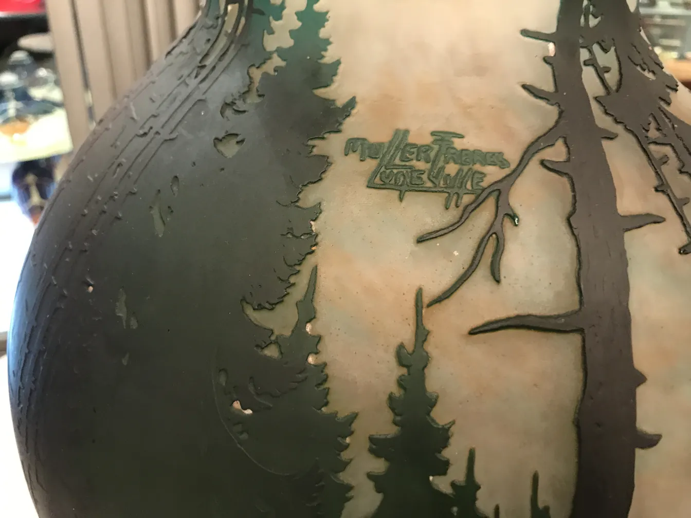 Antique signed glass by Muller Freres with natural design