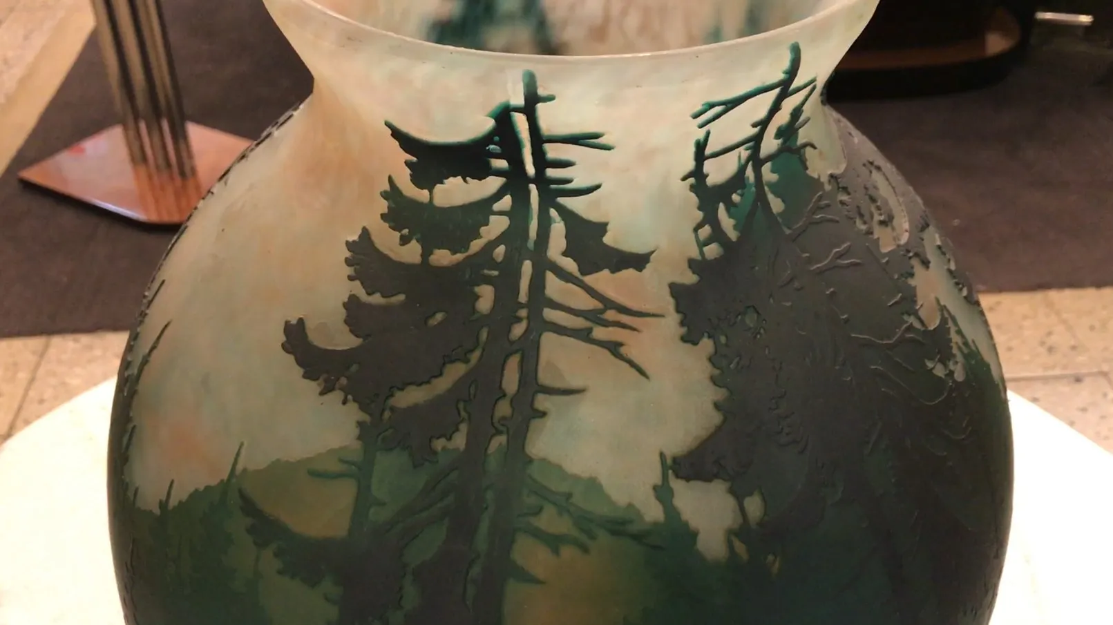 Antique glass piece featuring nature designs by Muller Fres.