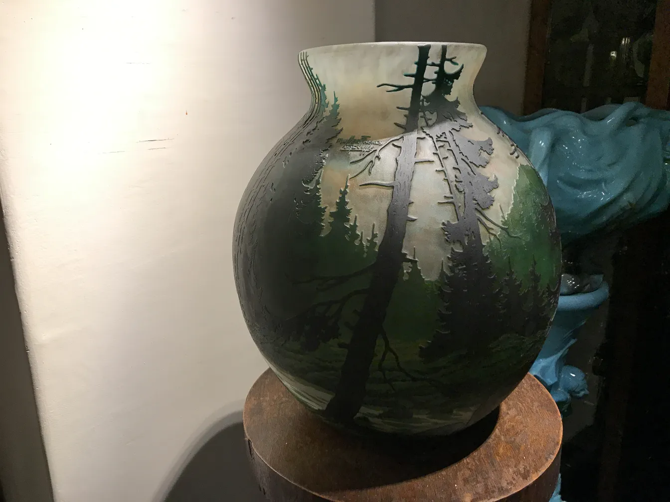 verre signé avec motifs d'arbres, Muller Fres