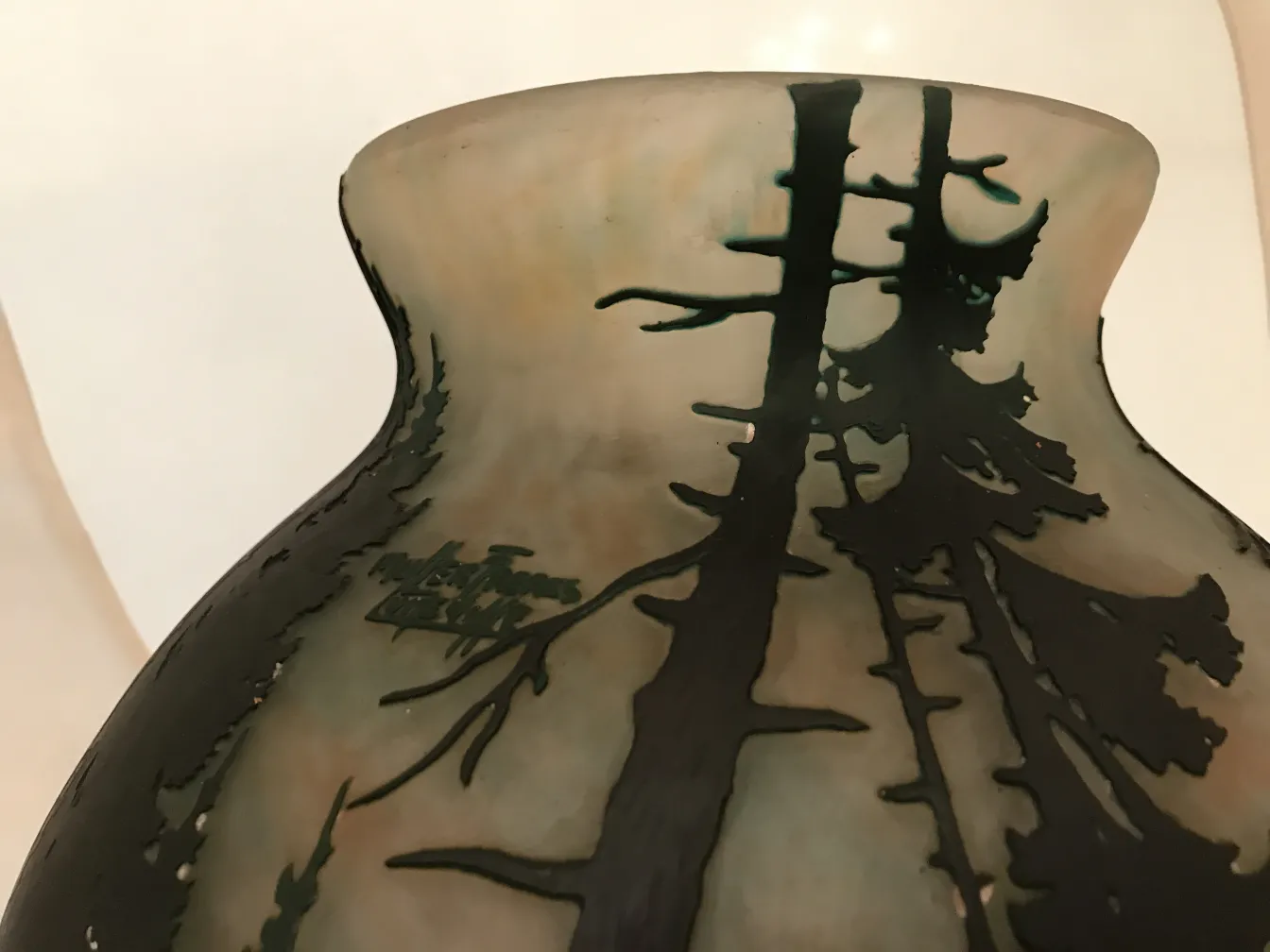 antique vase with tree design and Muller Fres signature