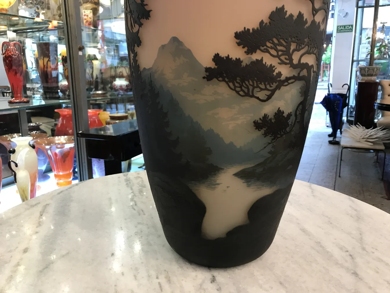 beautiful signed glass with landscapes, antique muller fres