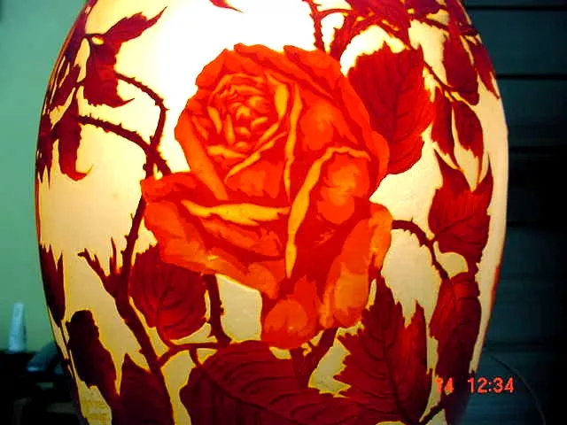 signiertes glas muller fres mit rosenmuster