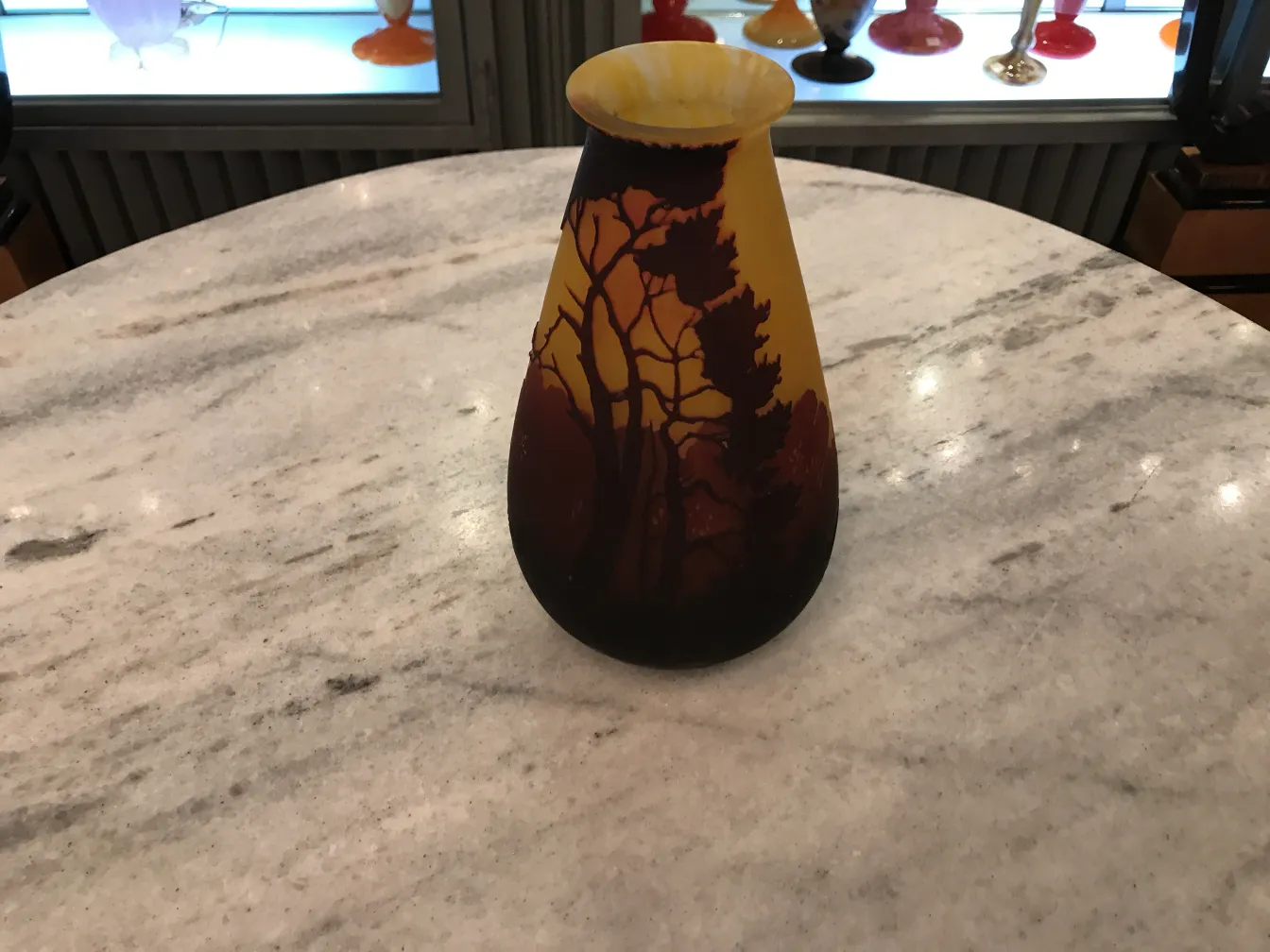 antique vase signed muller fres featuring a landscape