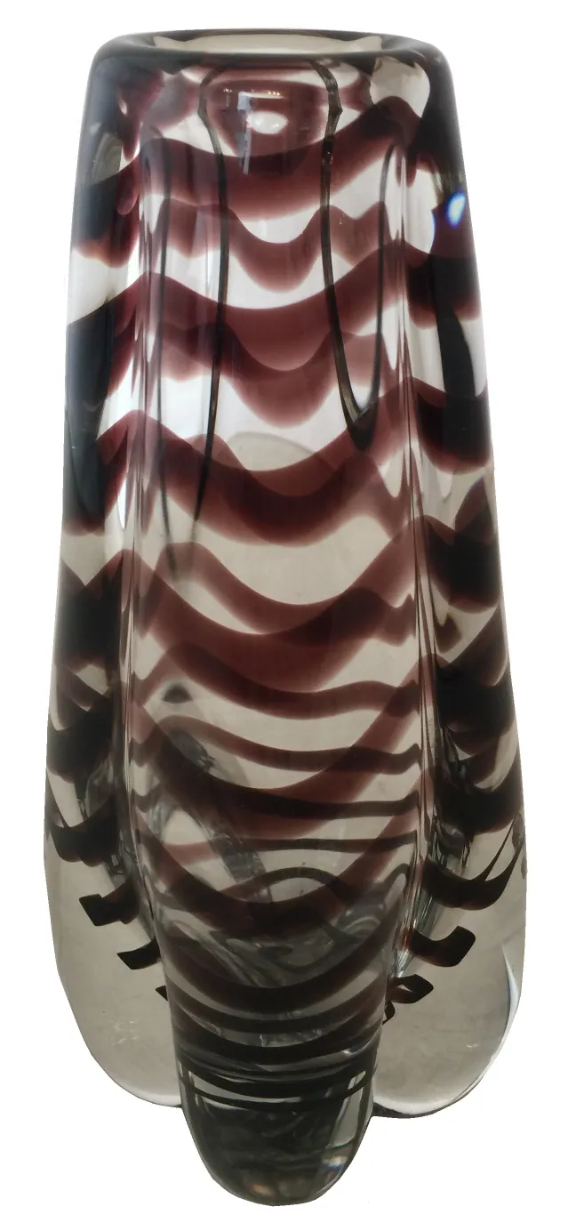 vase di murano antico con design a onde marroni e trasparenti