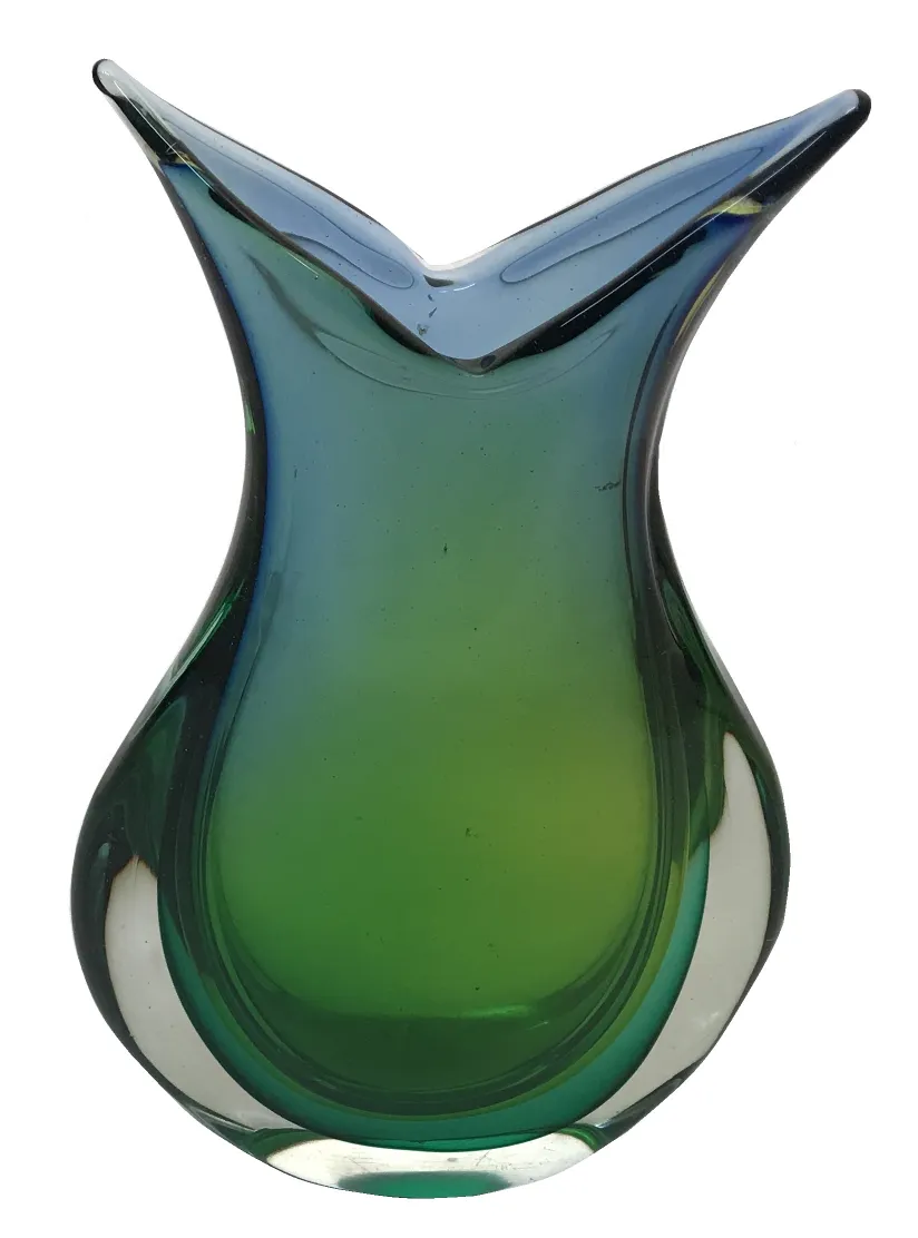 florero de murano antiguo con tono verde y azul