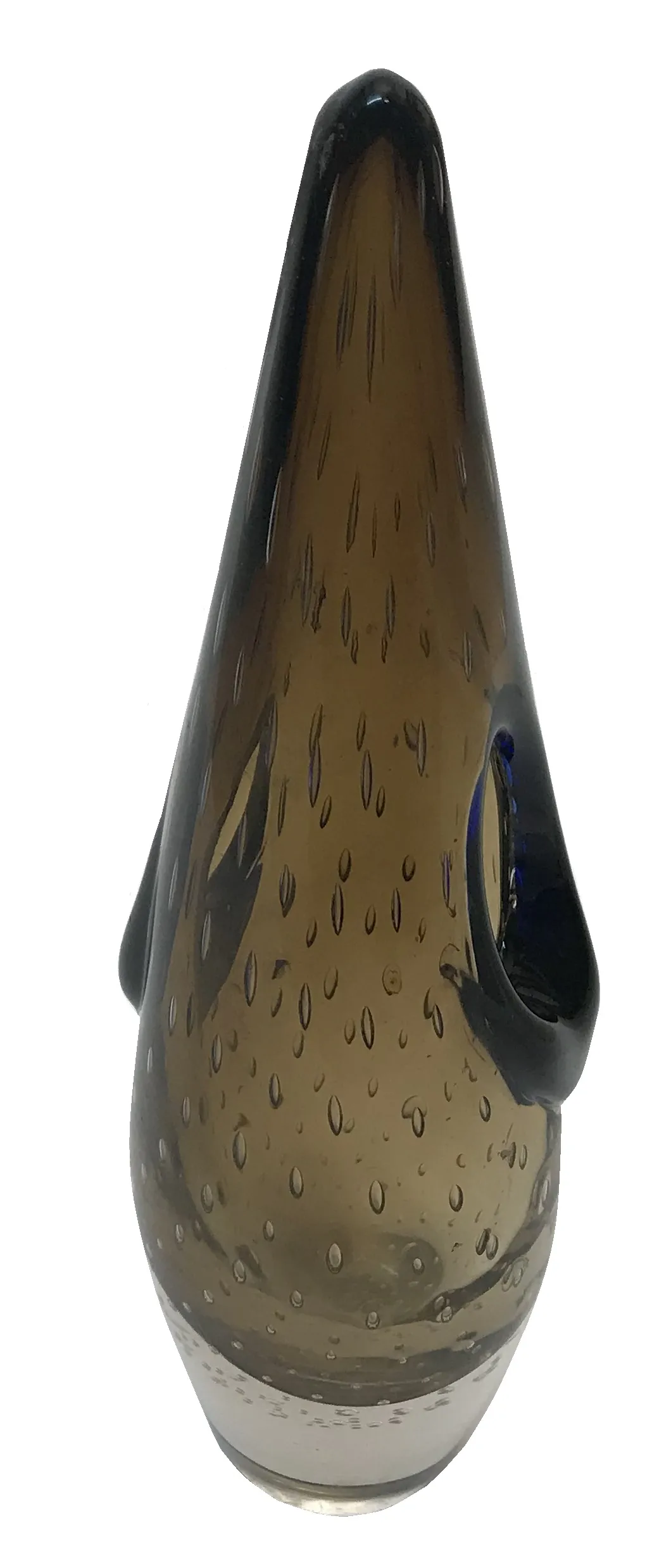 antique murano vase with distinctive shape and brown color, in an elegant setting.