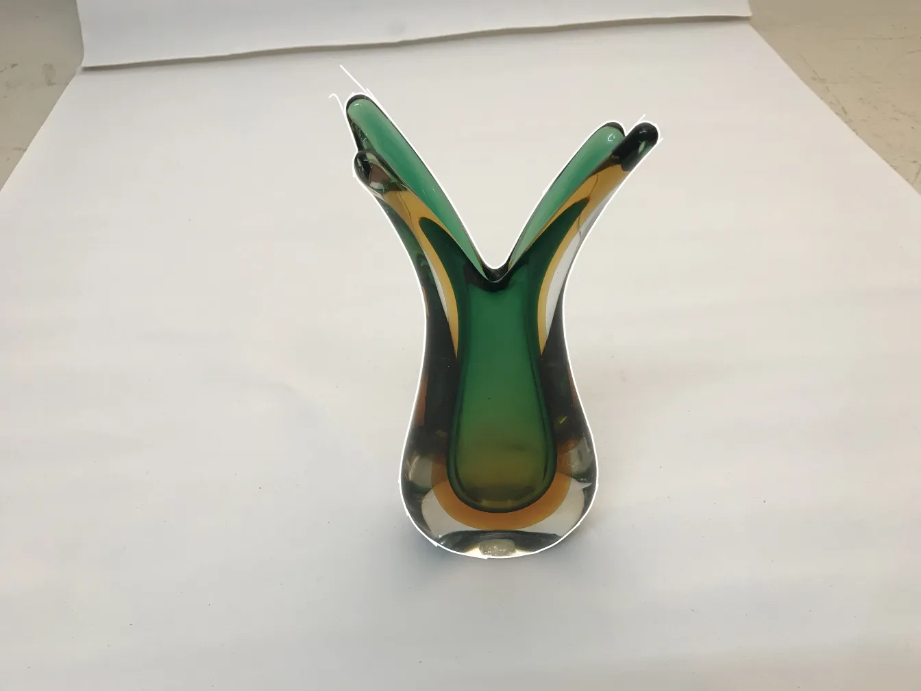 antique murano vase in green and yellow with an elegant design