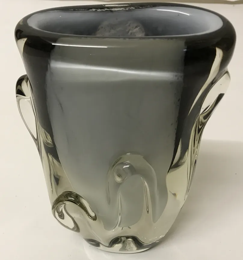 murano vase in light tones with decorative handles