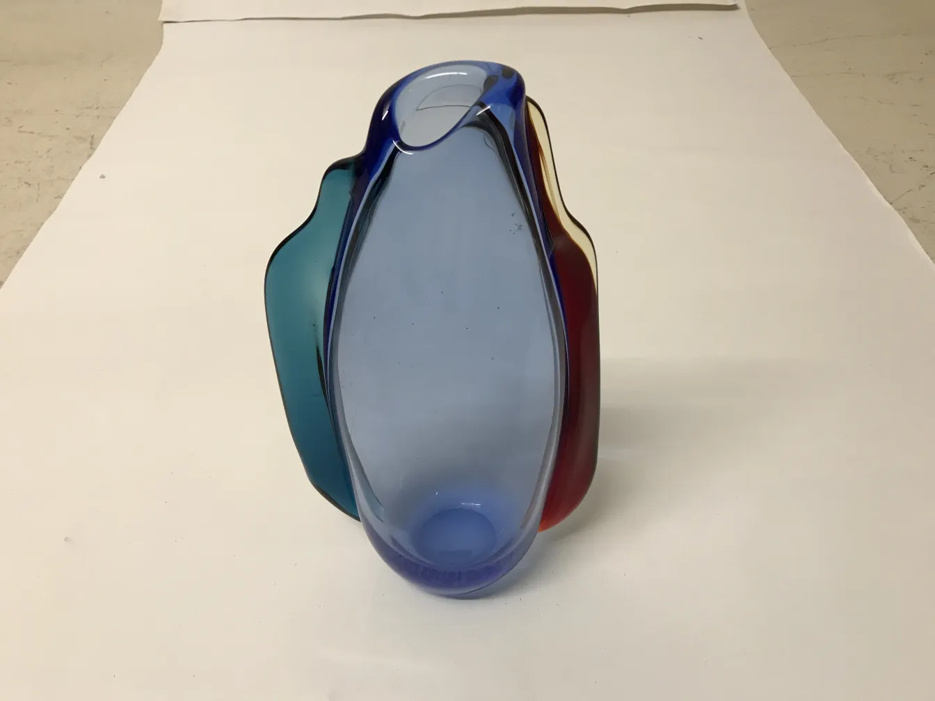 antique murano vase in blue and red tones with elegant shape