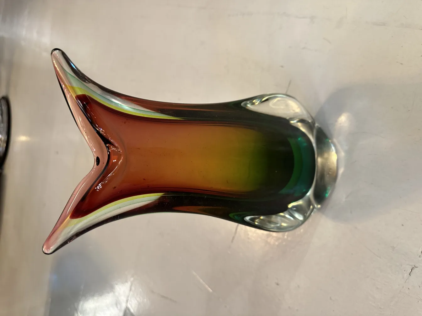 murano vase with bright colors and unique shape