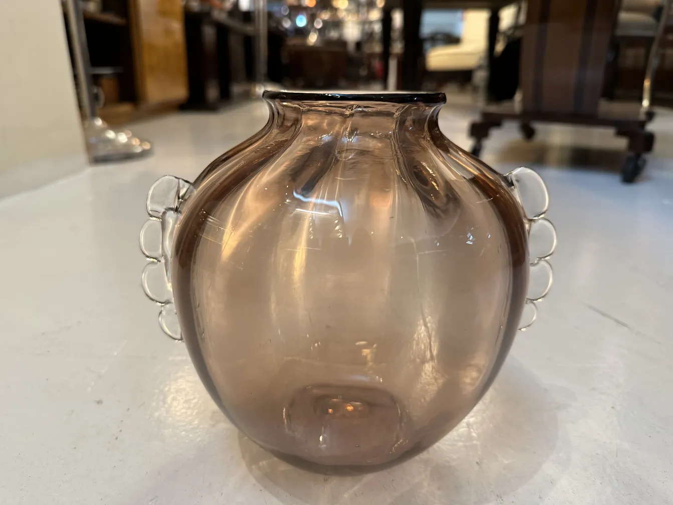 antique murano vase, round shape with light-colored handles