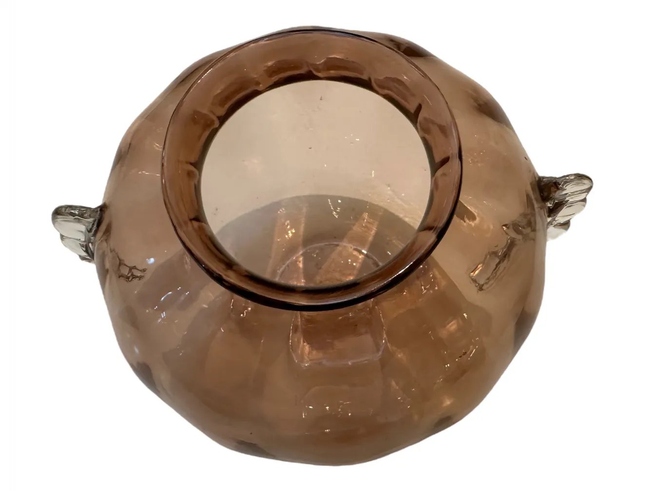 Antichi vasi di Murano in ambra con forma rotonda e manici, decorativi ed eleganti