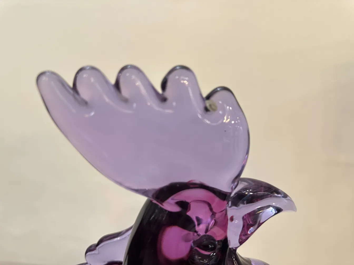 Sculpture de Murano antique en forme d'oiseau couleur violette