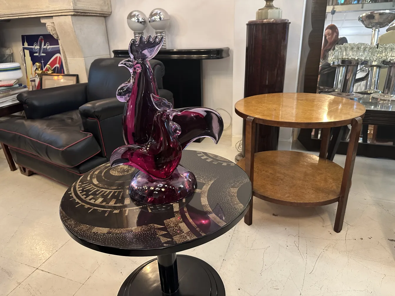 scultura murano antica a forma di gallo colorato, decorativa