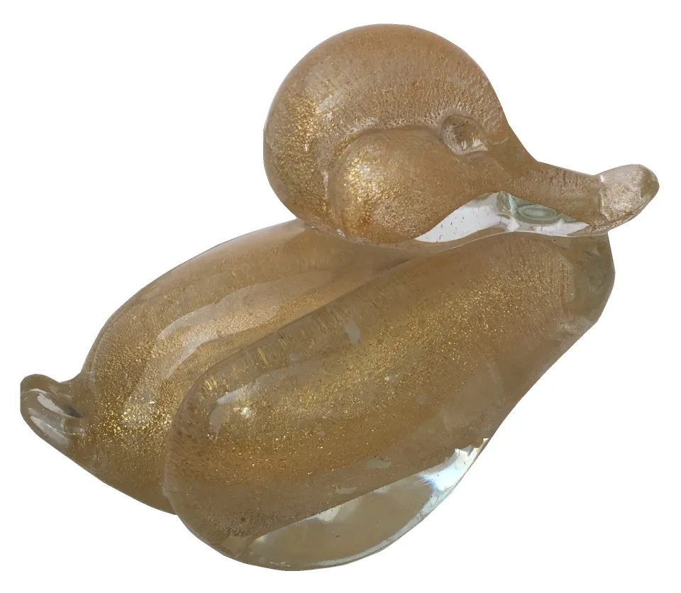 antike murano-ente skulptur mit goldenem schimmer