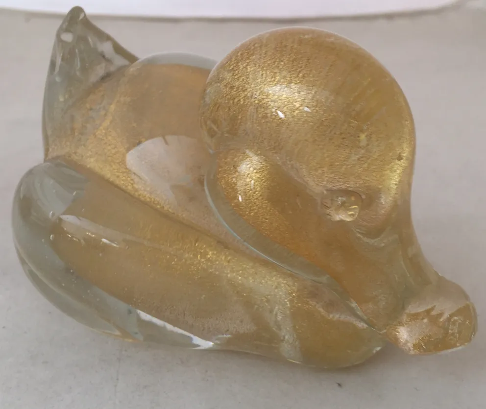 Escultura de Murano en forma de pato con detalles dorados