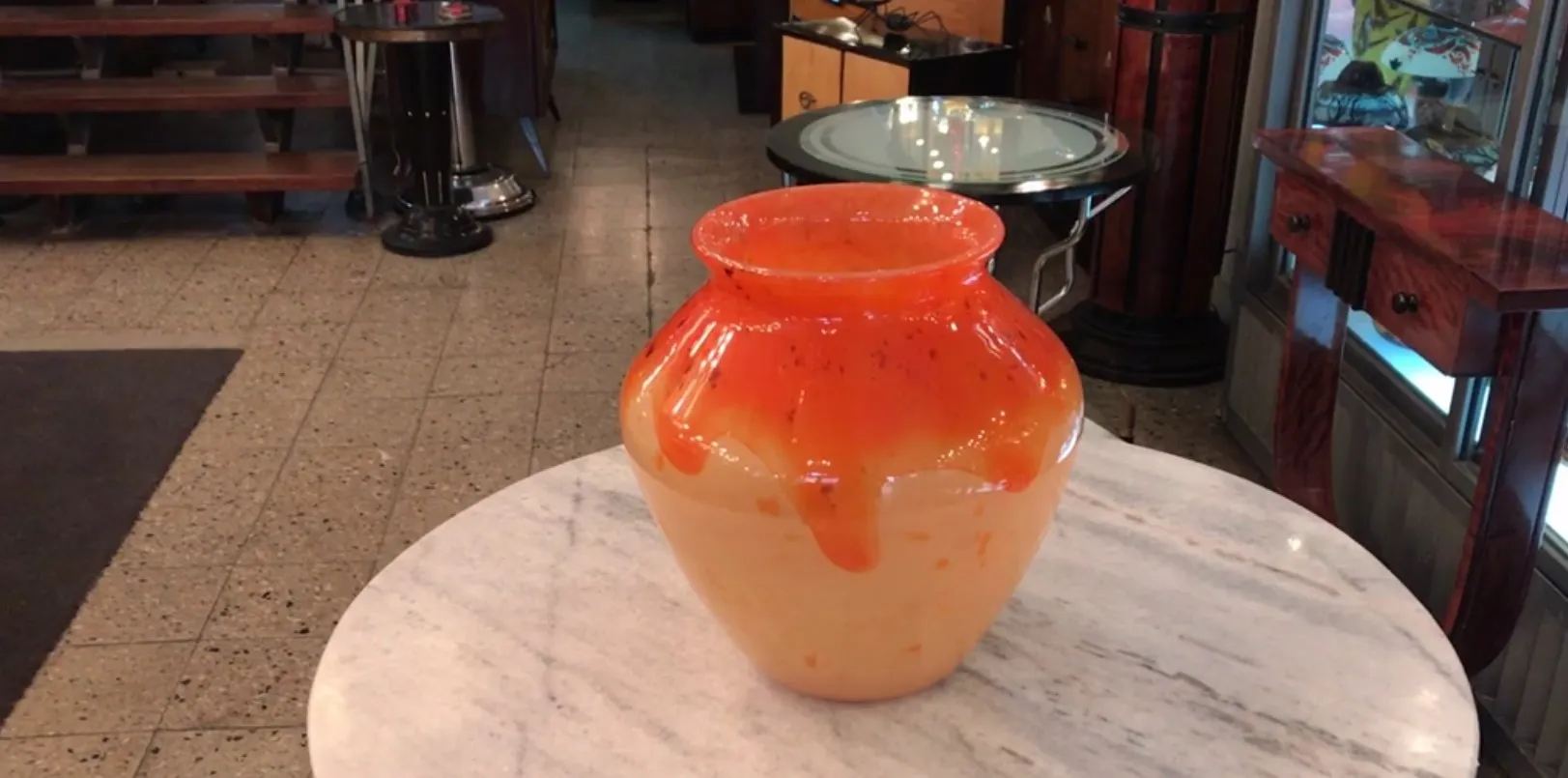 vibrant orange antique signed glass vase by Schneider