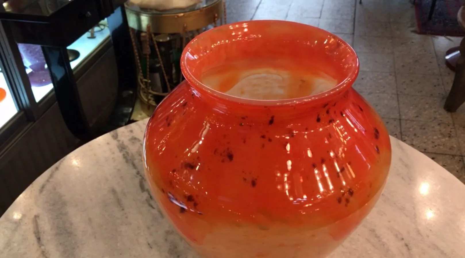 orange glass vase with signature in antique style