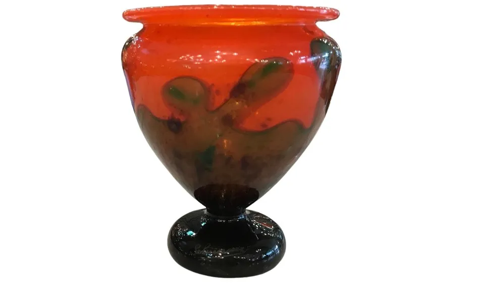vibrant toned antique glass vase with stylized shape