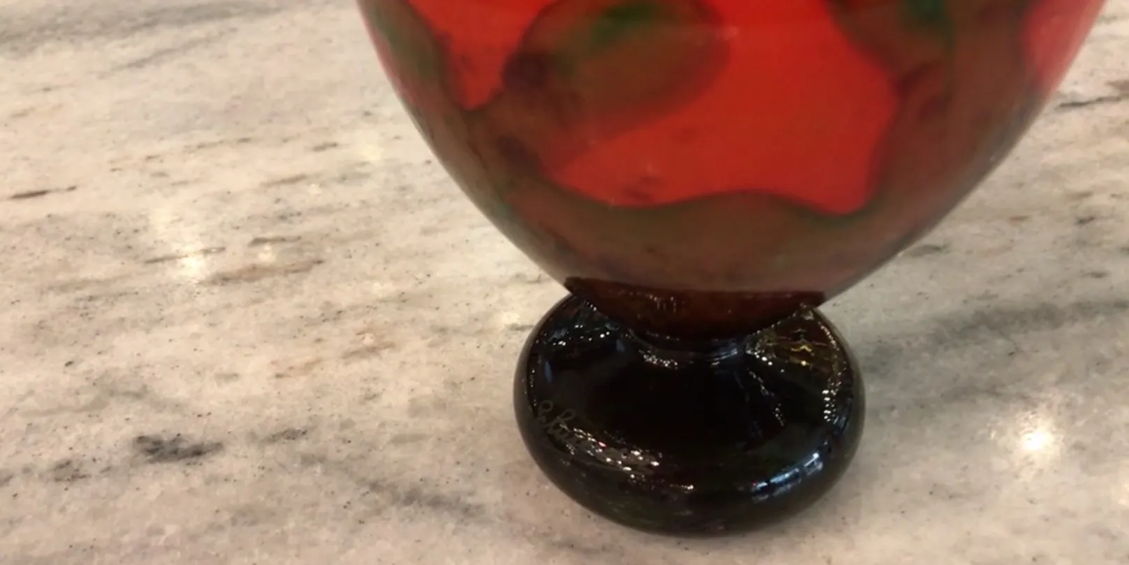 antique signed glass by Schneider with black base and vibrant designs