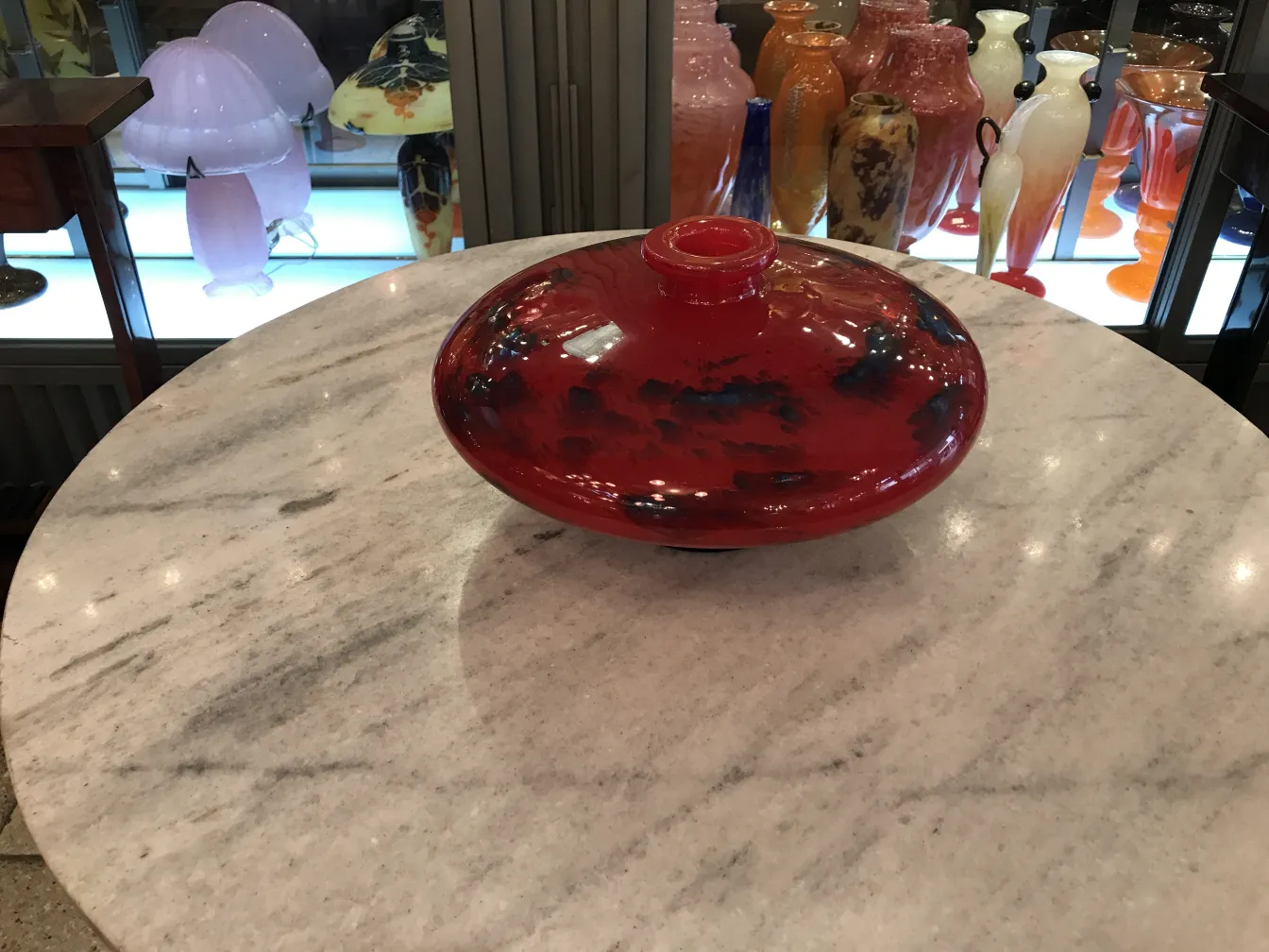 antique signed schneider glass in decorative form on marble