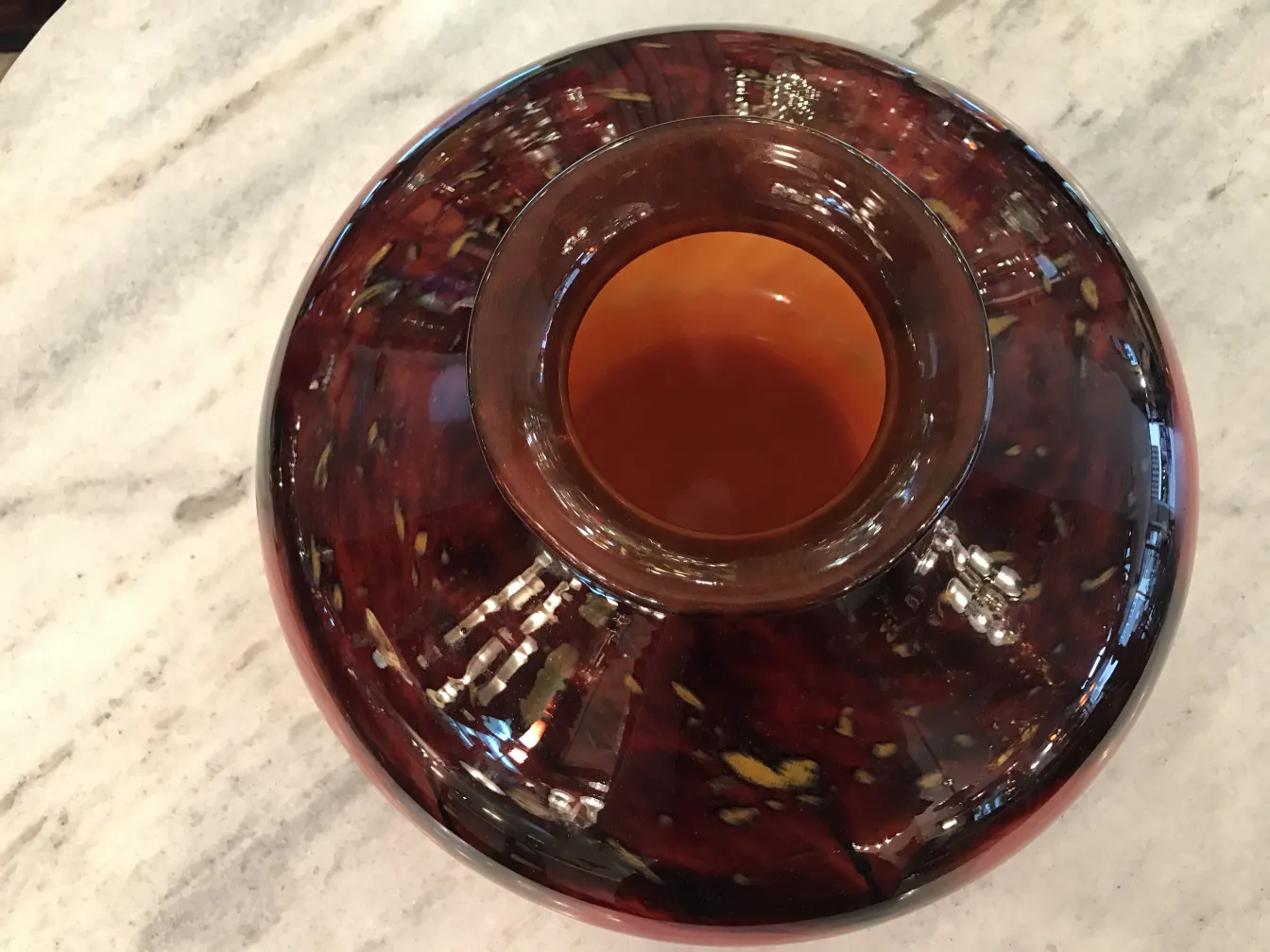 top view of a decorative signed glass Schneider french