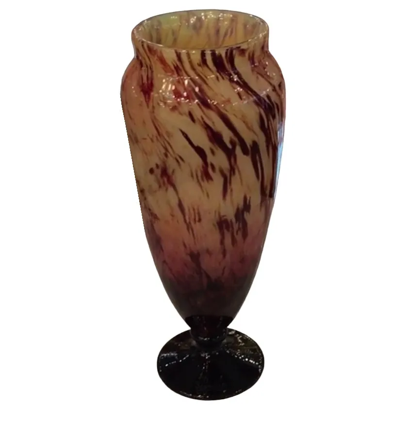 antique signed glass Schneider featuring warm colorful patterns