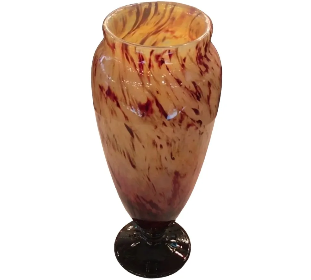 Antique signed vase by Schneider in yellow and red tones with a distinctive design.