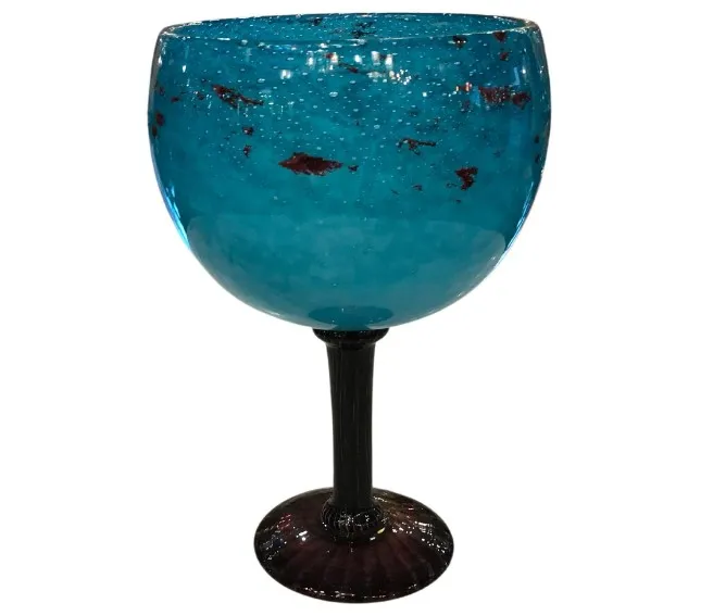 Verre ancien signé Schneider de couleur bleue avec détails rouges