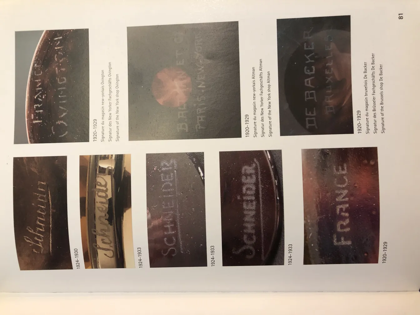 Antikes Glas mit Schneider-Unterschrift, französisches Design, dekorativ.