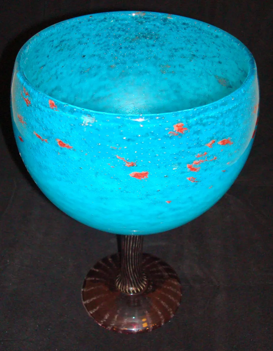 antique blue textured glass, signed by Schneider