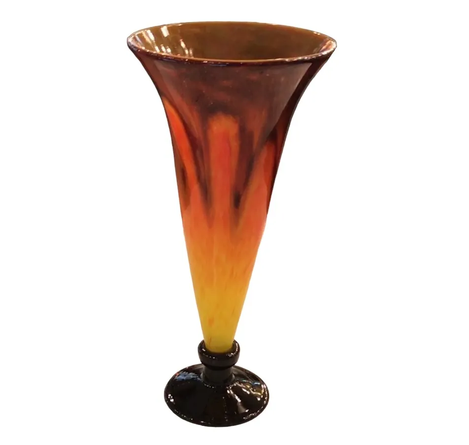 vase of signed glass by schneider in orange and yellow tones