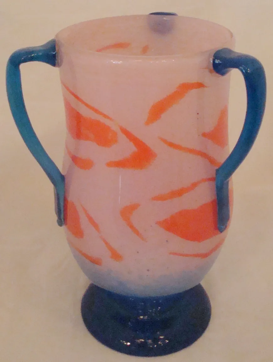 Antique glass vase signed by Schneider with colorful details