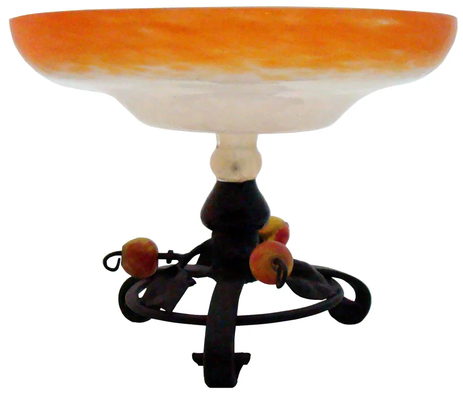 Antiguidade com base decorativa e uma tigela de vidro assinado Schneider