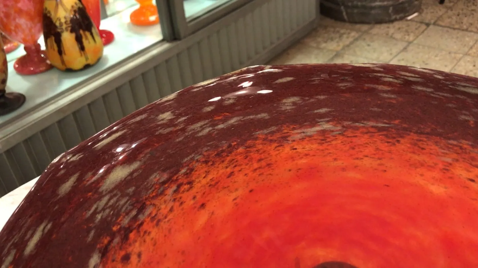 SIGNED GLASS Schneider with red and orange shades